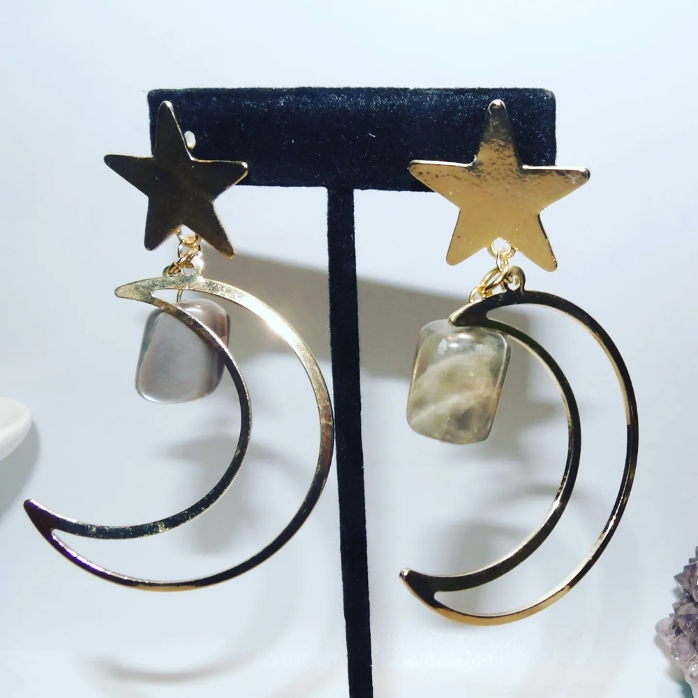 Half moon and gray Moonstone earrings